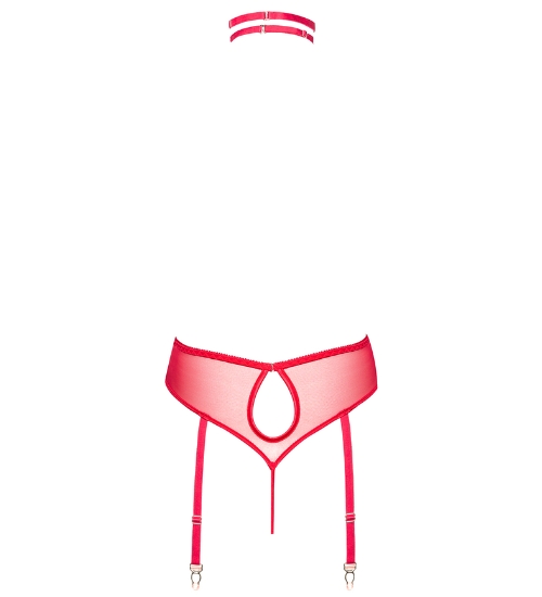 Červené čipkované body s chokerom