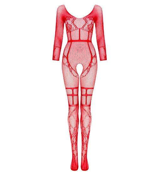 Bodystocking s dlhými rukávmi červenej farby