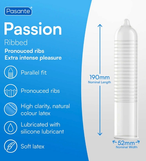 Pasante Passion rebrované kondómy 3ks.