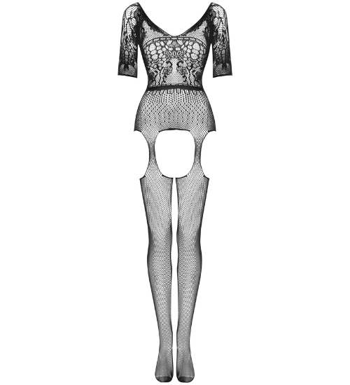 Čierny bodystocking s hlbokým výstrihom