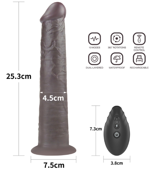 Tmavé dildo s bezdrôtovým diaľkovým ovládaním