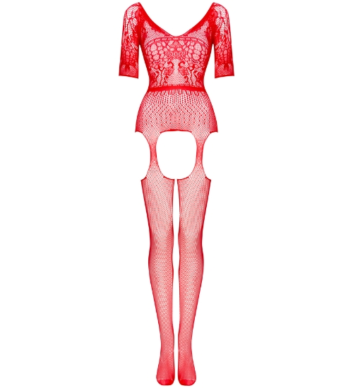 Červené bodystocking s hlbokým výstrihom