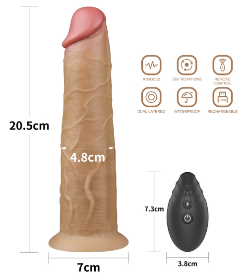 Rotačné 20 cm dildo s bezdrôtovým diaľkovým ovládaním
